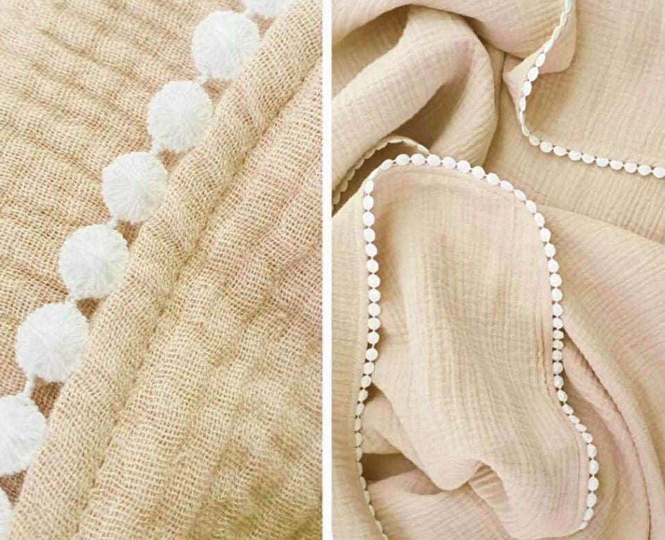 Bebé recién nacido personalizado bordado a mano que recibe manta Swaddle Pom Pom l algodón de muselina orgánico y ecológico