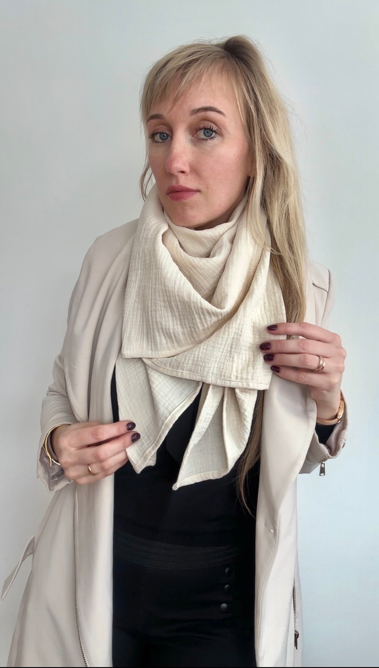 The Journey Wrap l Soft Ivory l Lightweight Travel Wrap, Muslin Cotton Scarf Blanket