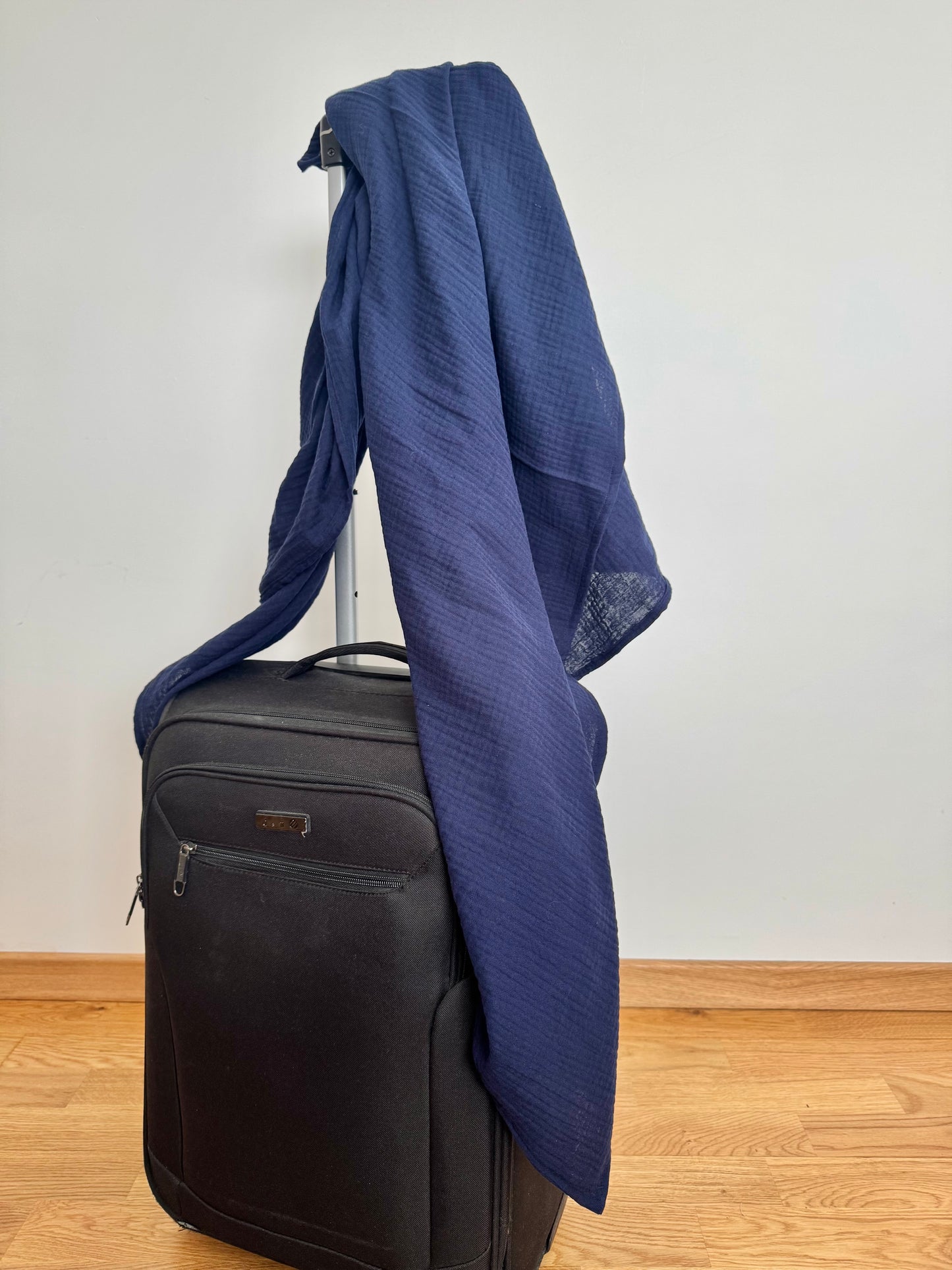 The Journey Wrap l Deep Navy l Lightweight Travel Wrap, Muslin Cotton Scarf Blanket