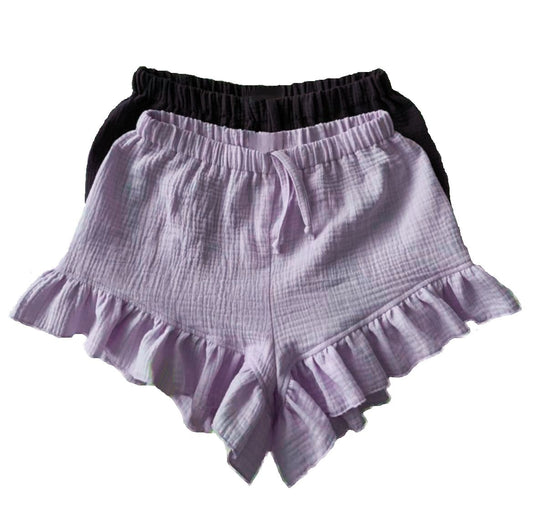 Woman Shorts with ruffles, Organic Muslin Cotton