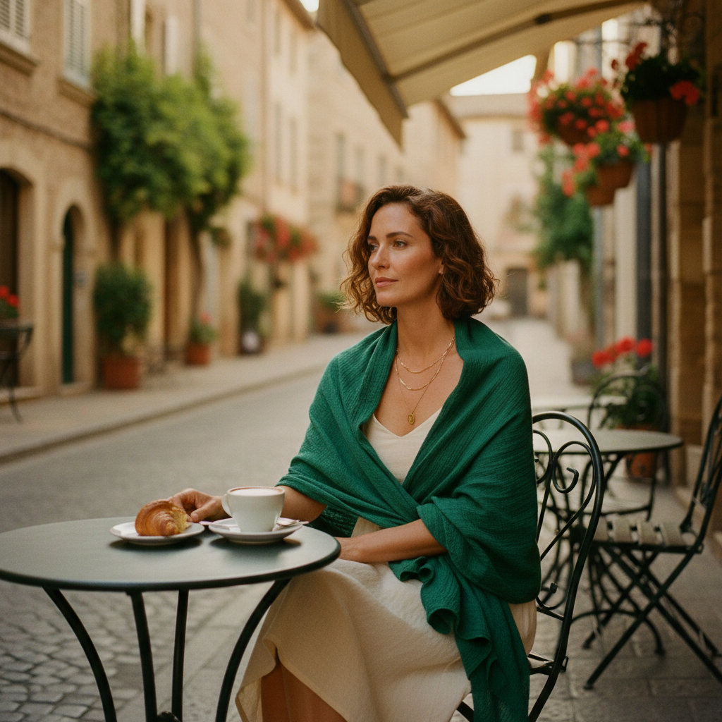 The Journey Wrap — Emerald, muslin cotton texture